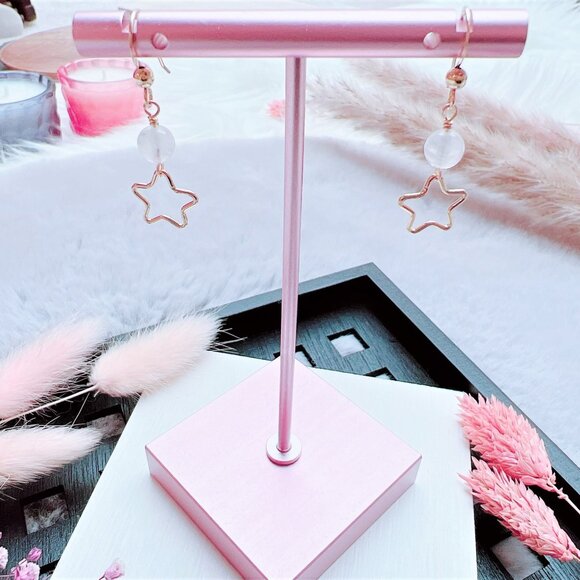 Moonstone Earrings with Star Charm | Handmade in BC - Picture 3 of 6